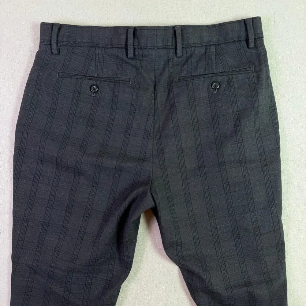 Banana Republic Slim Tapered Gray Plaid Pants Mens 32x30 Preppy Grunge Gothic